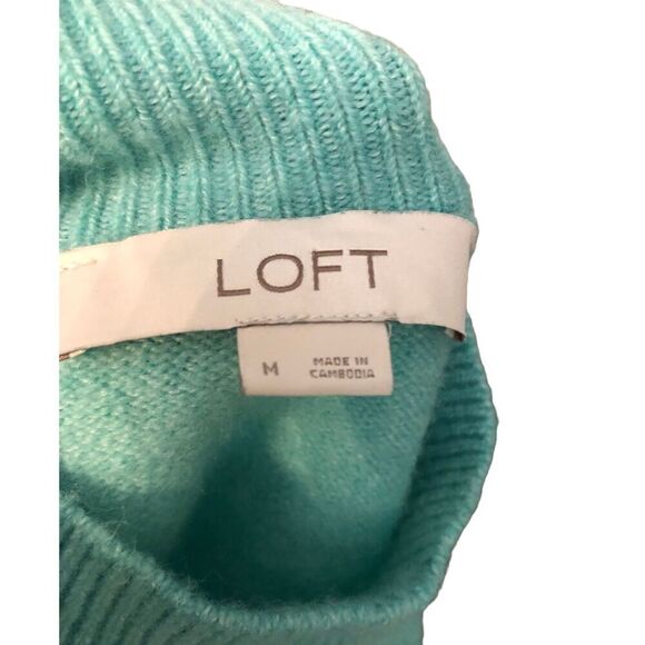 Loft turquoise wool blend front knot long sleeve sweater mock turtleneck size M - Picture 3 of 6